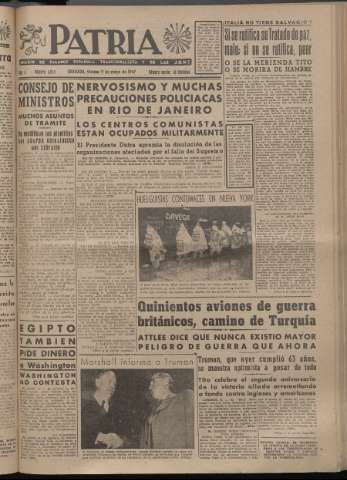 'Patria : diario de Falange Española Tradicionalista y de las J.O.N.S.' - Año XII Número 4054 - 1947 mayo 9