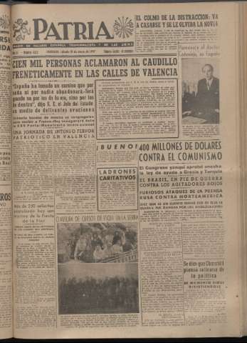 'Patria : diario de Falange Española Tradicionalista y de las J.O.N.S.' - Año XII Número 4055 - 1947 mayo 10