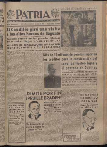 'Patria : diario de Falange Española Tradicionalista y de las J.O.N.S.' - Año XII Número 4058 - 1947 mayo 14
