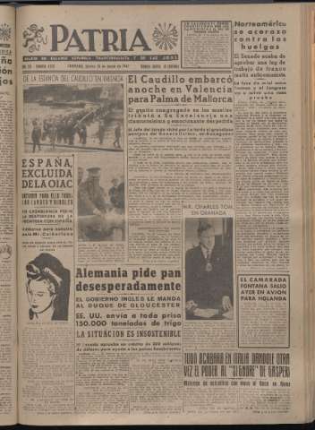 'Patria : diario de Falange Española Tradicionalista y de las J.O.N.S.' - Año XII Número 4059 - 1947 mayo 15