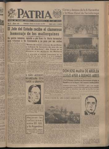 'Patria : diario de Falange Española Tradicionalista y de las J.O.N.S.' - Año XII Número 4060 - 1947 mayo 16