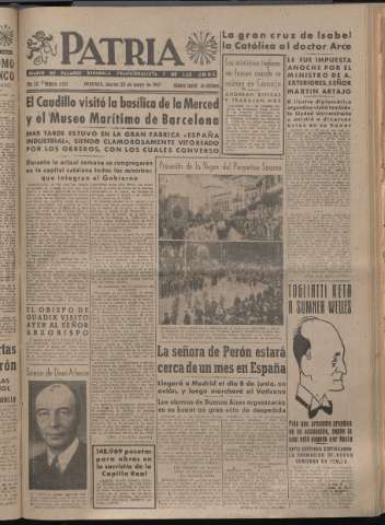 'Patria : diario de Falange Española Tradicionalista y de las J.O.N.S.' - Año XII Número 4063 - 1947 mayo 20