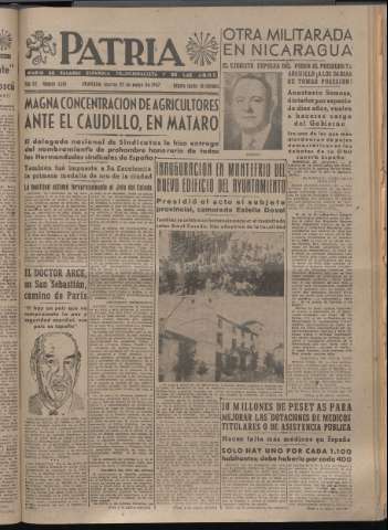 'Patria : diario de Falange Española Tradicionalista y de las J.O.N.S.' - Año XII Número 4069 - 1947 mayo 27