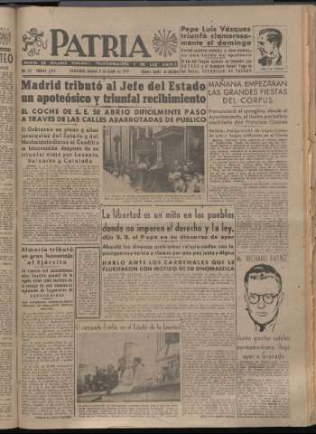 'Patria : diario de Falange Española Tradicionalista y de las J.O.N.S.' - Año XII Número 4074 - 1947 junio 3
