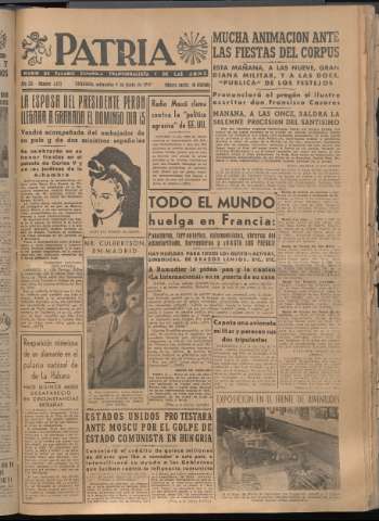 'Patria : diario de Falange Española Tradicionalista y de las J.O.N.S.' - Año XII Número 4075 - 1947 junio 4