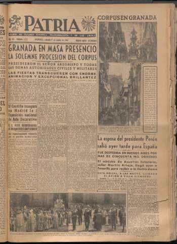 'Patria : diario de Falange Española Tradicionalista y de las J.O.N.S.' - Año XII Número 4077 - 1947 junio 7