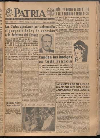 'Patria : diario de Falange Española Tradicionalista y de las J.O.N.S.' - Año XII Número 4078 - 1947 junio 8
