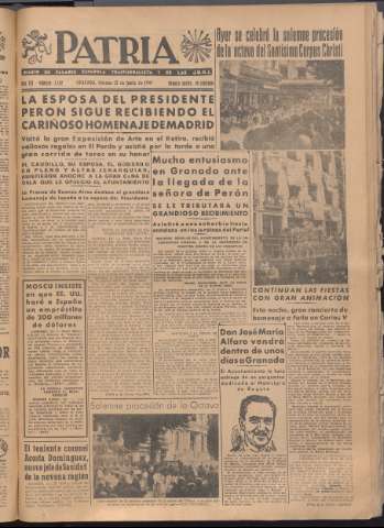 'Patria : diario de Falange Española Tradicionalista y de las J.O.N.S.' - Año XII Número 4082 - 1947 junio 13