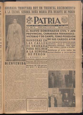 'Patria : diario de Falange Española Tradicionalista y de las J.O.N.S.' - Año XII Número 4084 - 1947 junio 15