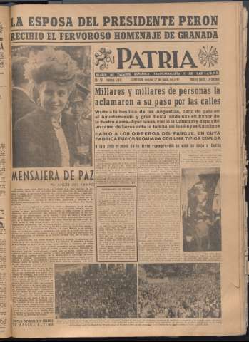 'Patria : diario de Falange Española Tradicionalista y de las J.O.N.S.' - Año XII Número 4085 - 1947 junio 17