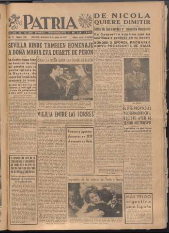 'Patria : diario de Falange Española Tradicionalista y de las J.O.N.S.' - Año XII Número 4086 - 1947 junio 18