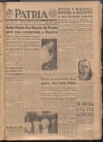'Patria : diario de Falange Española Tradicionalista y de las J.O.N.S.' - Año XII Número 4087 - 1947 junio 19