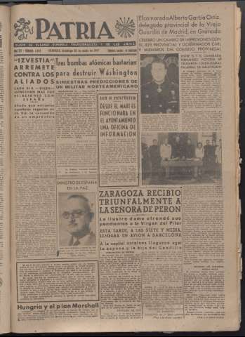 'Patria : diario de Falange Española Tradicionalista y de las J.O.N.S.' - Año XII Número 4090 - 1947 junio 22
