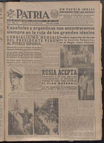 'Patria : diario de Falange Española Tradicionalista y de las J.O.N.S.' - Año XII Número 4091 - 1947 junio 24