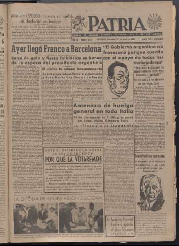 'Patria : diario de Falange Española Tradicionalista y de las J.O.N.S.' - Año XII Número 4092 - 1947 junio 25