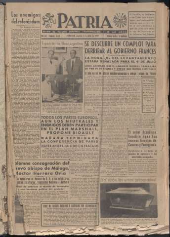'Patria : diario de Falange Española Tradicionalista y de las J.O.N.S.' - Año XII Número 4097 - 1947 julio 1