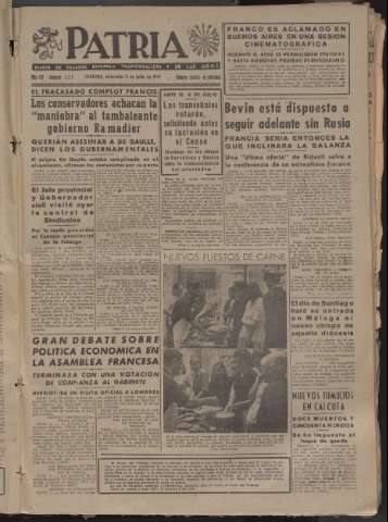 'Patria : diario de Falange Española Tradicionalista y de las J.O.N.S.' - Año XII Número 4098 - 1947 julio 2