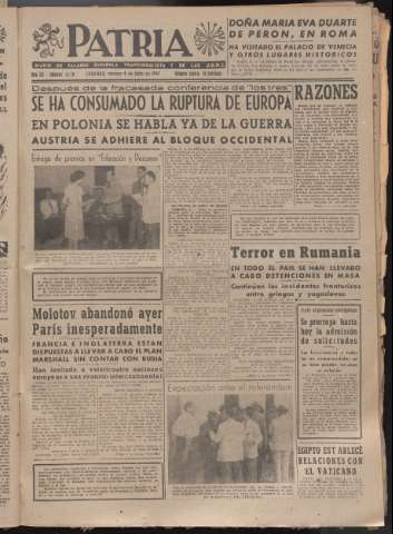 'Patria : diario de Falange Española Tradicionalista y de las J.O.N.S.' - Año XII Número 4100 - 1947 julio 4