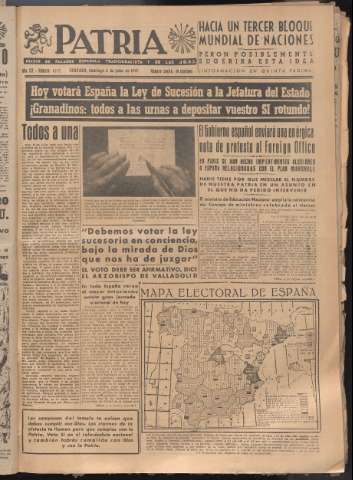 'Patria : diario de Falange Española Tradicionalista y de las J.O.N.S.' - Año XII Número 4102 - 1947 julio 6