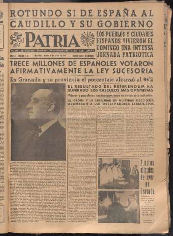 'Patria : diario de Falange Española Tradicionalista y de las J.O.N.S.' - Año XII Número 4103 - 1947 julio 8