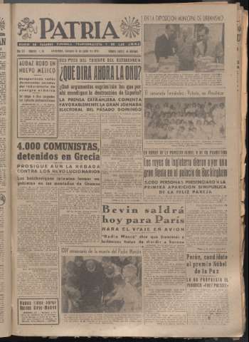 'Patria : diario de Falange Española Tradicionalista y de las J.O.N.S.' - Año XII Número 4106 - 1947 julio 11