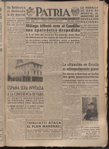 'Patria : diario de Falange Española Tradicionalista y de las J.O.N.S.' - Año XII Número 4109 - 1947 julio 15