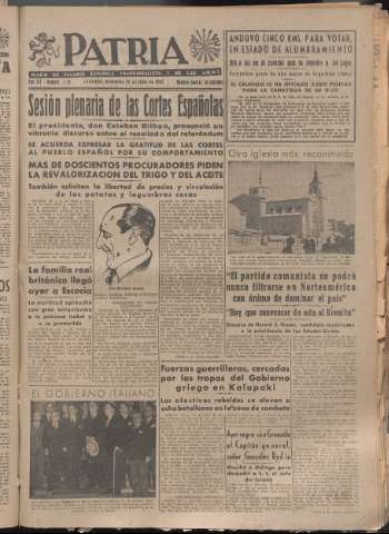 'Patria : diario de Falange Española Tradicionalista y de las J.O.N.S.' - Año XII Número 4110 - 1947 julio 16