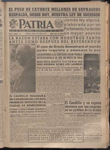 'Patria : diario de Falange Española Tradicionalista y de las J.O.N.S.' - Año XII Número 4113 - 1947 julio 19