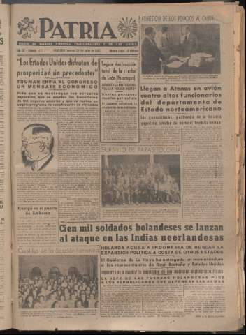 'Patria : diario de Falange Española Tradicionalista y de las J.O.N.S.' - Año XII Número 4115 - 1947 julio 22