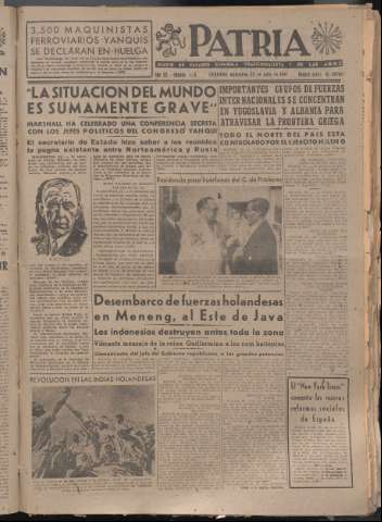 'Patria : diario de Falange Española Tradicionalista y de las J.O.N.S.' - Año XII Número 4116 - 1947 julio 23