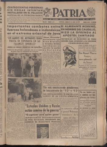 'Patria : diario de Falange Española Tradicionalista y de las J.O.N.S.' - Año XII Número 4119 - 1947 julio 26