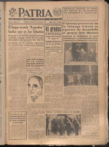 'Patria : diario de Falange Española Tradicionalista y de las J.O.N.S.' - Año XII Número 4122 - 1947 julio 30