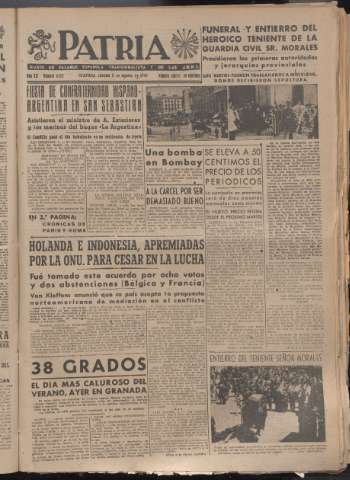 'Patria : diario de Falange Española Tradicionalista y de las J.O.N.S.' - Año XII Número 4125 - 1947 agosto 2