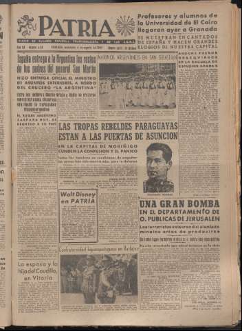 'Patria : diario de Falange Española Tradicionalista y de las J.O.N.S.' - Año XII Número 4128 - 1947 agosto 6