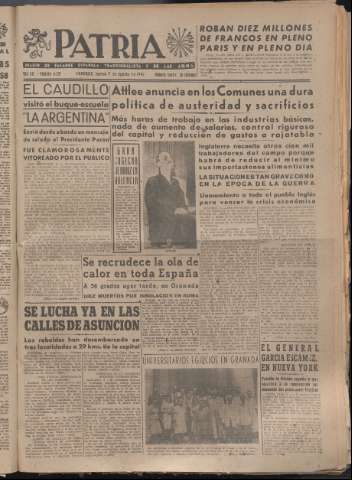'Patria : diario de Falange Española Tradicionalista y de las J.O.N.S.' - Año XII Número 4129 - 1947 agosto 7