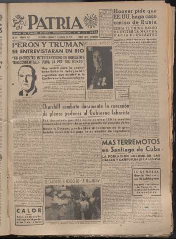 'Patria : diario de Falange Española Tradicionalista y de las J.O.N.S.' - Año XII Número 4131 - 1947 agosto 9