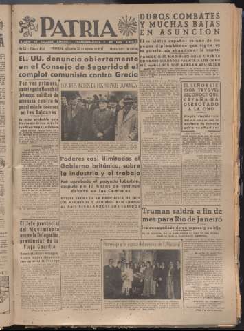 'Patria : diario de Falange Española Tradicionalista y de las J.O.N.S.' - Año XII Número 4134 - 1947 agosto 13