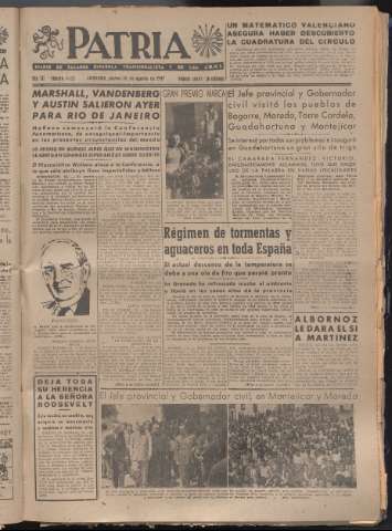 'Patria : diario de Falange Española Tradicionalista y de las J.O.N.S.' - Año XII Número 4135 - 1947 agosto 14