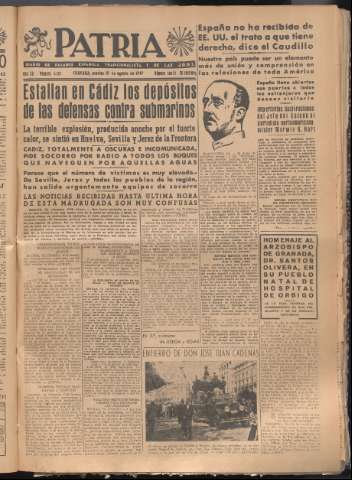 'Patria : diario de Falange Española Tradicionalista y de las J.O.N.S.' - Año XII Número 4139 - 1947 agosto 19