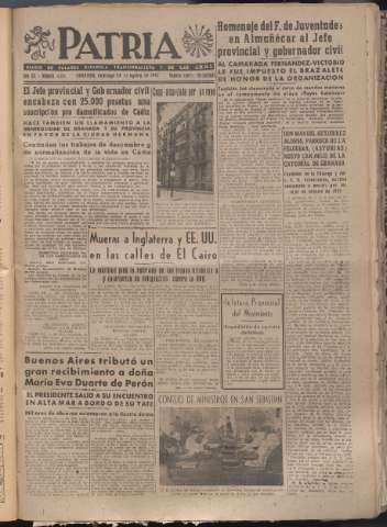 'Patria : diario de Falange Española Tradicionalista y de las J.O.N.S.' - Año XII Número 4124 - 1947 agosto 24