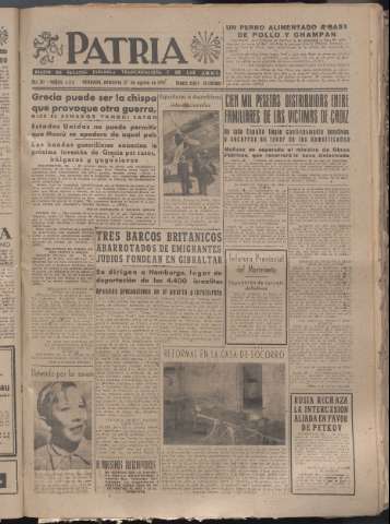 'Patria : diario de Falange Española Tradicionalista y de las J.O.N.S.' - Año XII Número 4126 - 1947 agosto 27