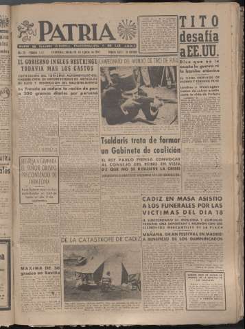 'Patria : diario de Falange Española Tradicionalista y de las J.O.N.S.' - Año XII Número 4127 - 1947 agosto 28
