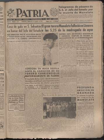 'Patria : diario de Falange Española Tradicionalista y de las J.O.N.S.' - Año XII Número 4129 - 1947 agosto 30