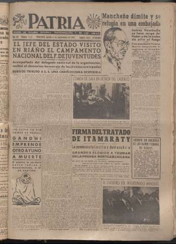 'Patria : diario de Falange Española Tradicionalista y de las J.O.N.S.' - Año XII Número 4133 - 1947 septiembre 4