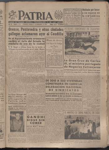 'Patria : diario de Falange Española Tradicionalista y de las J.O.N.S.' - Año XII Número 4134 - 1947 septiembre 5