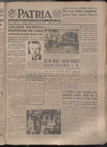 'Patria : diario de Falange Española Tradicionalista y de las J.O.N.S.' - Año XII Número 4135 - 1947 septiembre 6