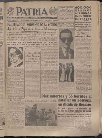 'Patria : diario de Falange Española Tradicionalista y de las J.O.N.S.' - Año XII Número 4137 - 1947 septiembre 9