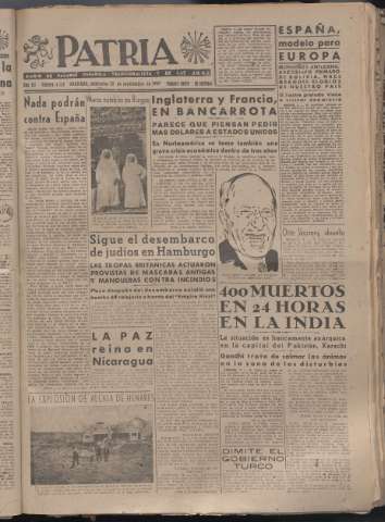 'Patria : diario de Falange Española Tradicionalista y de las J.O.N.S.' - Año XII Número 4138 - 1947 septiembre 10