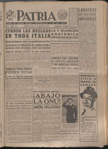 'Patria : diario de Falange Española Tradicionalista y de las J.O.N.S.' - Año XII Número 4140 - 1947 septiembre 12