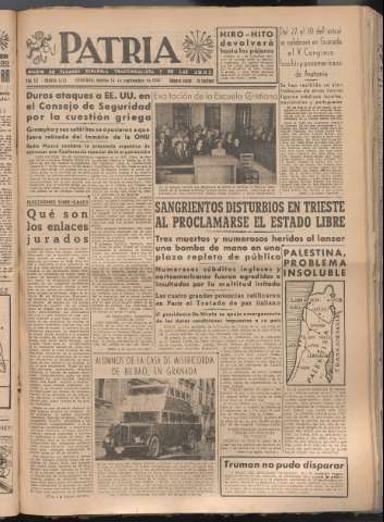 'Patria : diario de Falange Española Tradicionalista y de las J.O.N.S.' - Año XII Número 4143 - 1947 septiembre 16